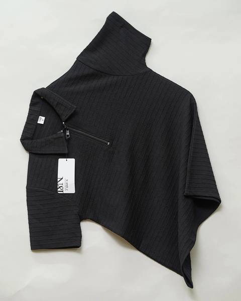 N AND J Solid, Self Design Men Zip Neck Black T-Shirt