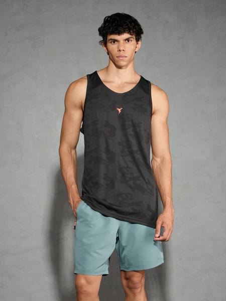 TECHNOSPORT Self Design Men Round Neck Black T-Shirt
