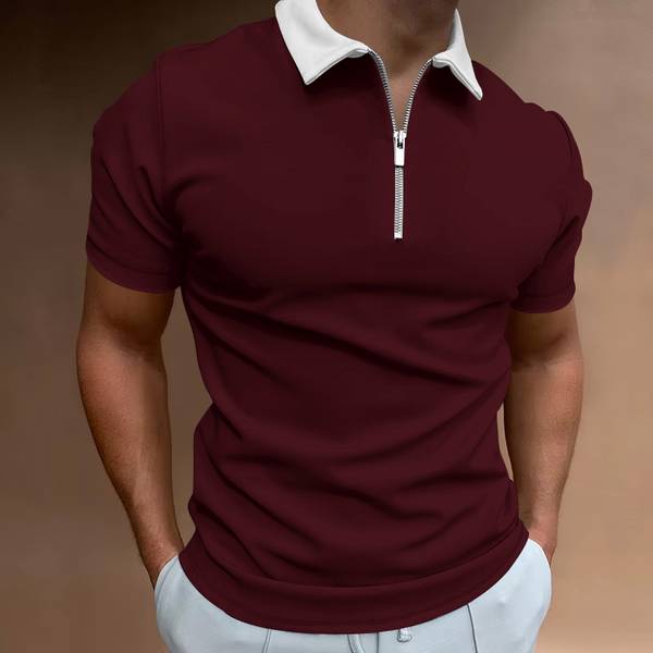 Rufica Solid Men Zip Neck Maroon T-Shirt