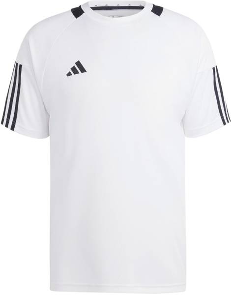 ADIDAS Striped Men Crew Neck White T-Shirt