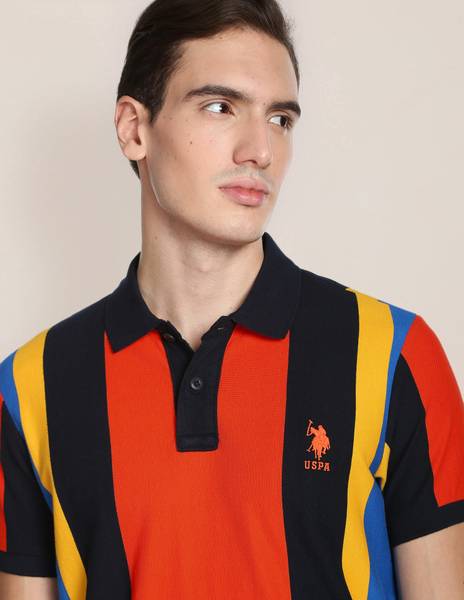 U.S. POLO ASSN. Colorblock Men Polo Neck Blue T-Shirt