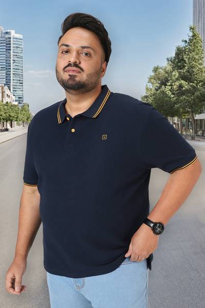 Urbano Plus Solid Men Polo Neck Dark Blue T-Shirt