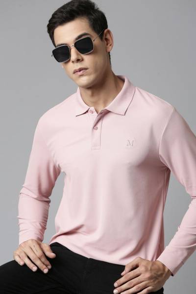 Maxzone Solid Men Polo Neck Pink T-Shirt