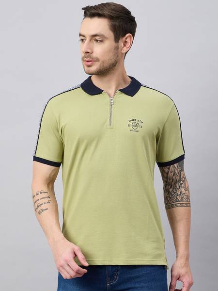 DUKE Printed Men Polo Neck Green T-Shirt