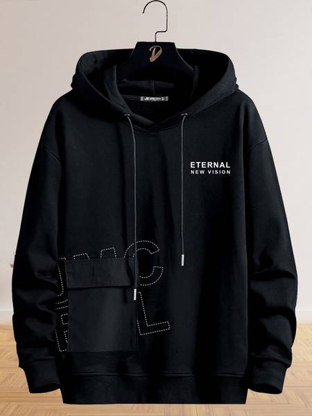 Jump Cuts Printed Men Hooded Neck Black T-Shirt