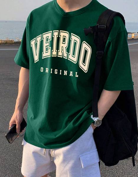 Veirdo Printed, Typography Men Round Neck Green T-Shirt