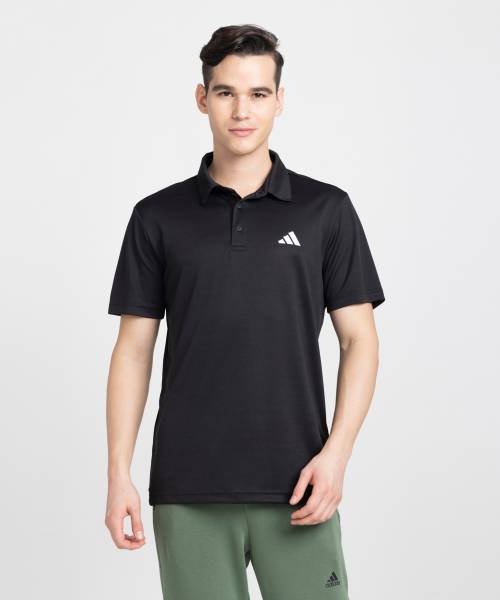 ADIDAS Printed Men Polo Neck Black T-Shirt