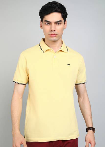 PARK AVENUE Solid Men Polo Neck Yellow T-Shirt