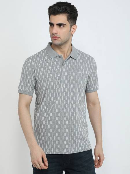 PARK AVENUE Printed Men Polo Neck Grey T-Shirt