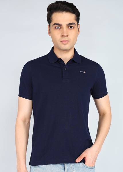 Pepe Jeans Solid Men Polo Neck Navy Blue T-Shirt