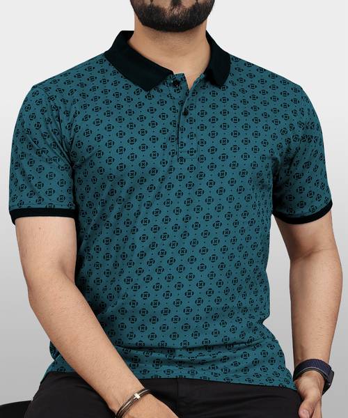 VeBNoR Printed Men Polo Neck Blue T-Shirt