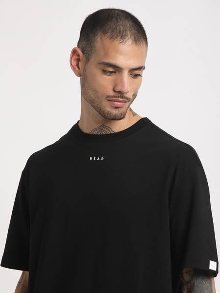 THE BEAR HOUSE Printed, Typography Men Round Neck Black T-Shirt
