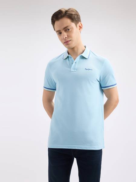 Pepe Jeans Solid Men Polo Neck Blue T-Shirt