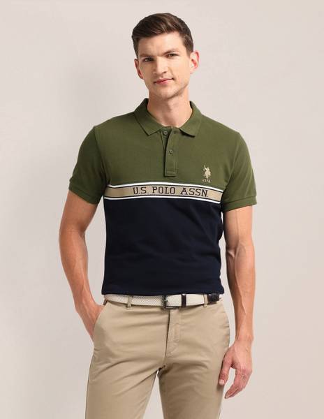 U.S. POLO ASSN. Colorblock Men Polo Neck Green T-Shirt