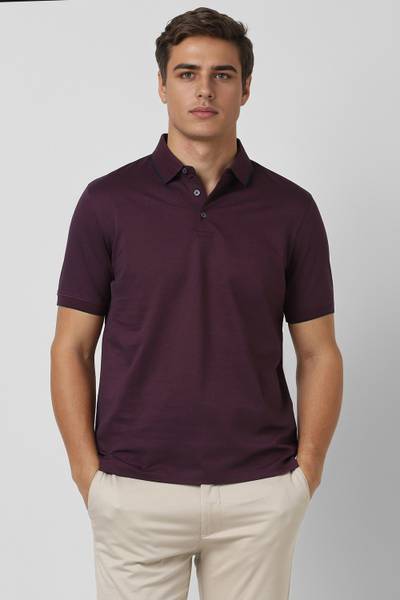VAN HEUSEN Solid Men Polo Neck Maroon T-Shirt