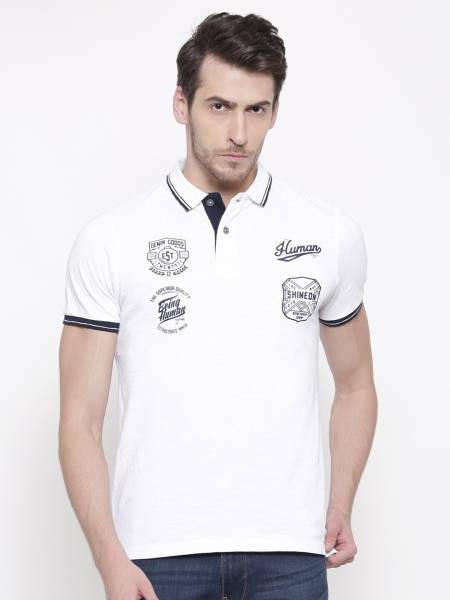 BEING HUMAN Solid Men Polo Neck White T-Shirt