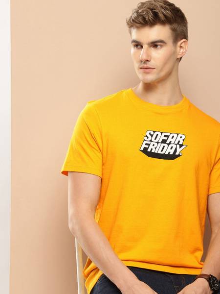 INVICTUS Printed Men Round Neck Yellow T-Shirt