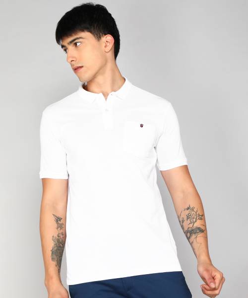 Louis Philippe Jeans Solid Men Stylised Neck White T-Shirt - Price History