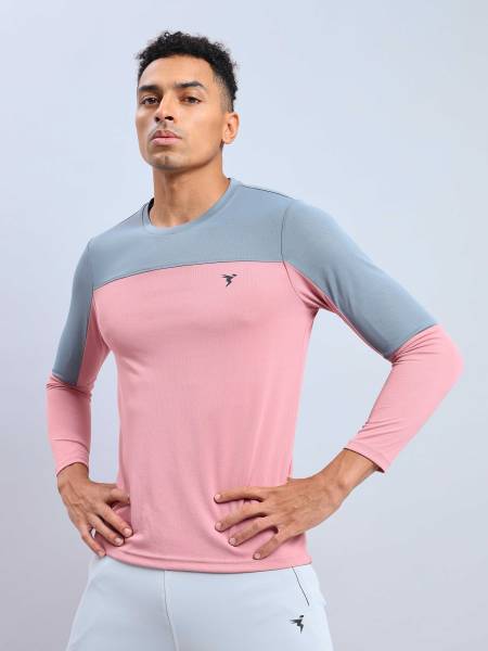 TECHNOSPORT Solid Men Round Neck Pink T-Shirt