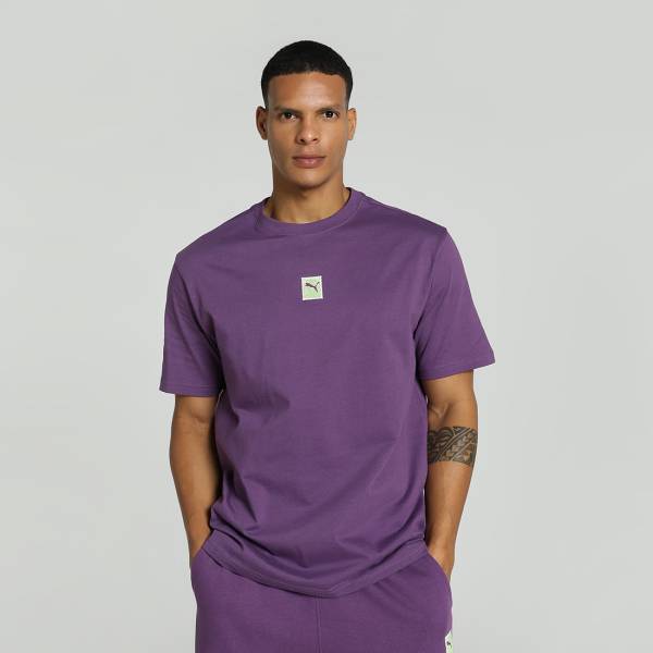 PUMA Printed, Typography Men Round Neck Purple T-Shirt
