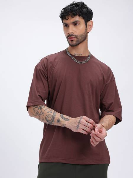 glitchez Printed Men Round Neck Brown T-Shirt