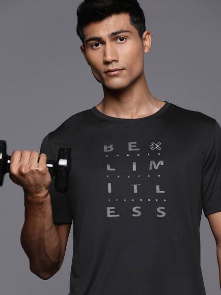 HRX by Hrithik Roshan Typography Men Round Neck Black T-Shirt