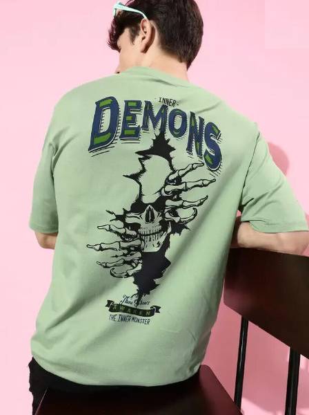 Crazybee - CB Graphic Print Men Round Neck Light Green T-Shirt