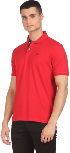 ARROW Solid Men Polo Neck Red T-Shirt