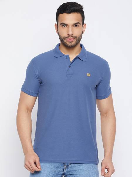 DUKE Solid Men Polo Neck Blue T-Shirt