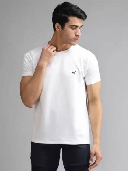 Le Werks Solid Men Round Neck White T-Shirt