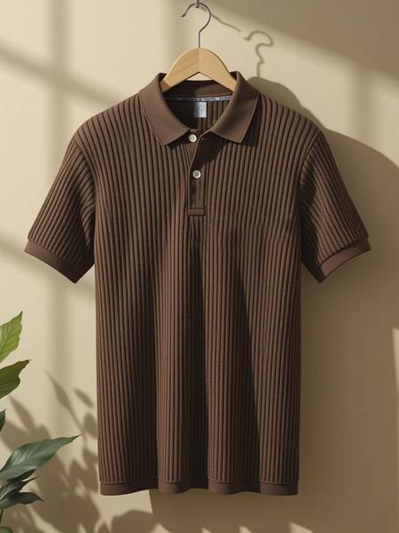 TeeWink Solid Men Polo Neck Brown T-Shirt
