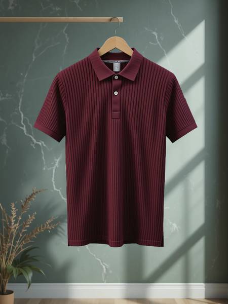 Fashion And Youth Solid Men Polo Neck Maroon T-Shirt
