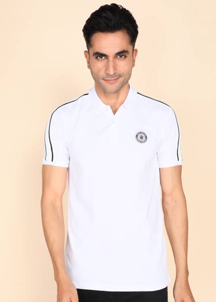 Louis Philippe Sport Solid Men Polo Neck White T-Shirt