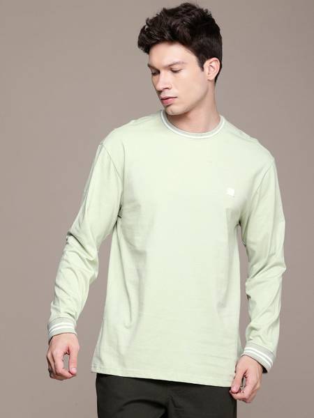 WROGN Solid Men Crew Neck Green T-Shirt