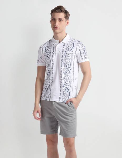U.S. Polo Assn. Denim Co. Printed Men Polo Neck White T-Shirt