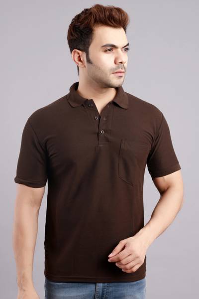HouseOfCommon Solid Men Polo Neck Brown T-Shirt