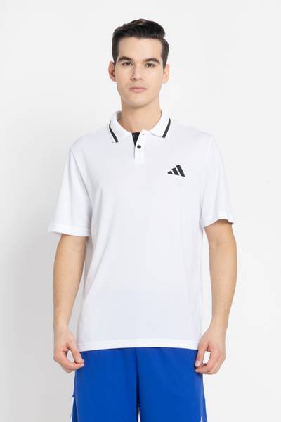ADIDAS Self Design Men Polo Neck White T-Shirt