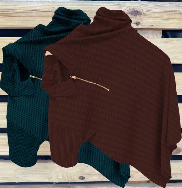 KAJARU Striped Men Zip Neck Dark Green, Brown T-Shirt