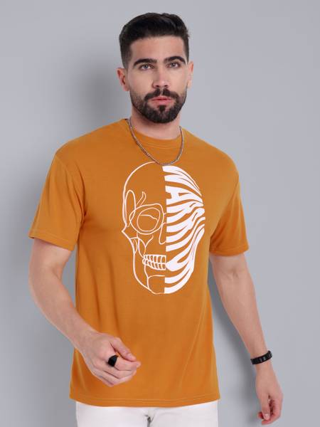 Go Devil Printed Men Round Neck Yellow T-Shirt