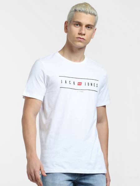 JACK & JONES Printed Men Round Neck White T-Shirt