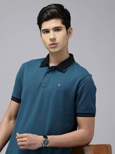 Arrow Sport Self Design Men Polo Neck Blue T-Shirt