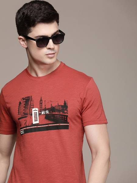 French Connection Printed Men Round Neck Red T-Shirt