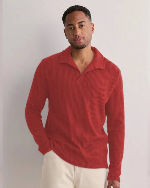RIGO Self Design Men Polo Neck Red T-Shirt