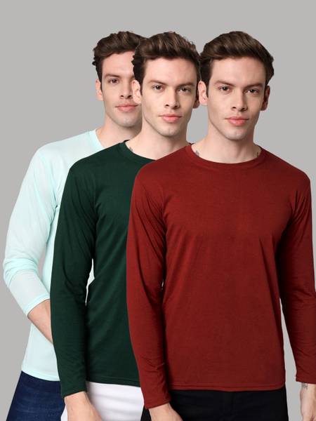 InkTees Solid Men Round Neck Green, Maroon T-Shirt