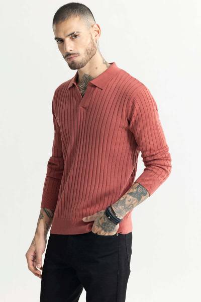 Snitch Self Design Men Polo Neck Pink T-Shirt