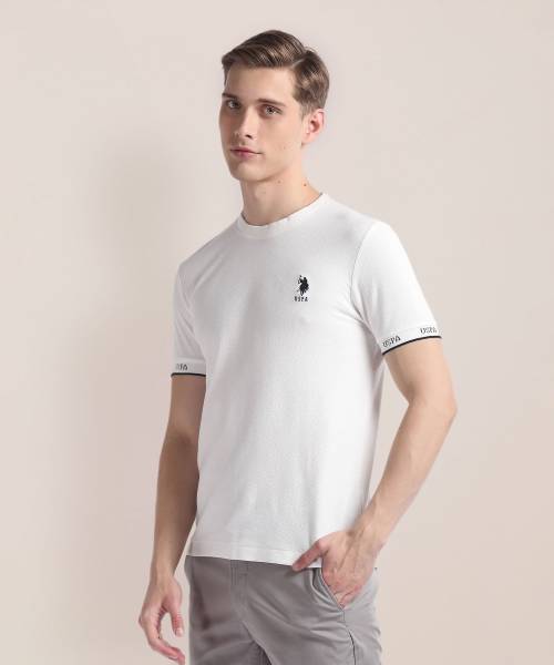 U.S. POLO ASSN. Striped Men Round Neck White T-Shirt