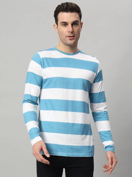 THE DRY STATE Striped Men Polo Neck Blue, White T-Shirt