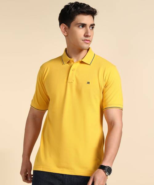 Raymond Solid Men Polo Neck Yellow T-Shirt