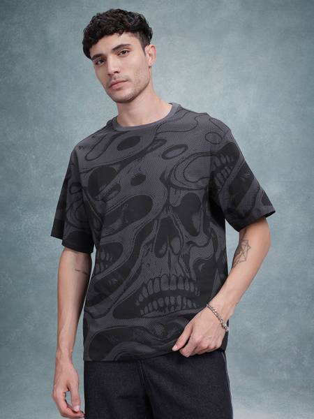 Roadster Printed Men Round Neck Black T-Shirt