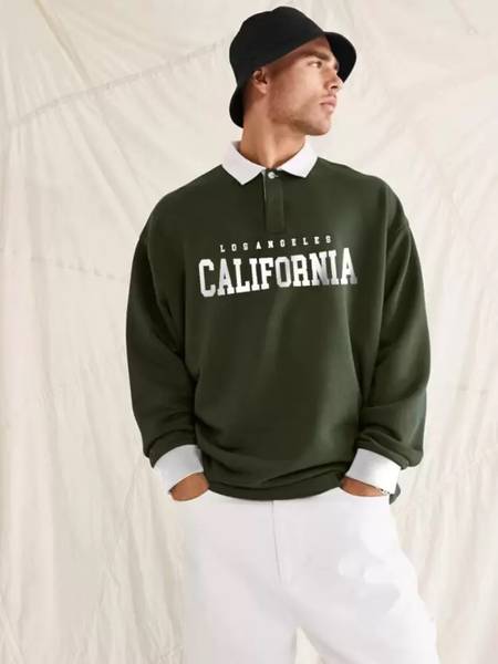 Jump Cuts Printed Men Polo Neck Green T-Shirt